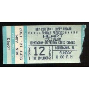 Vintage 1982 Heart John Cougar Mellencamp Concert Ticket Stub Birmingham AL